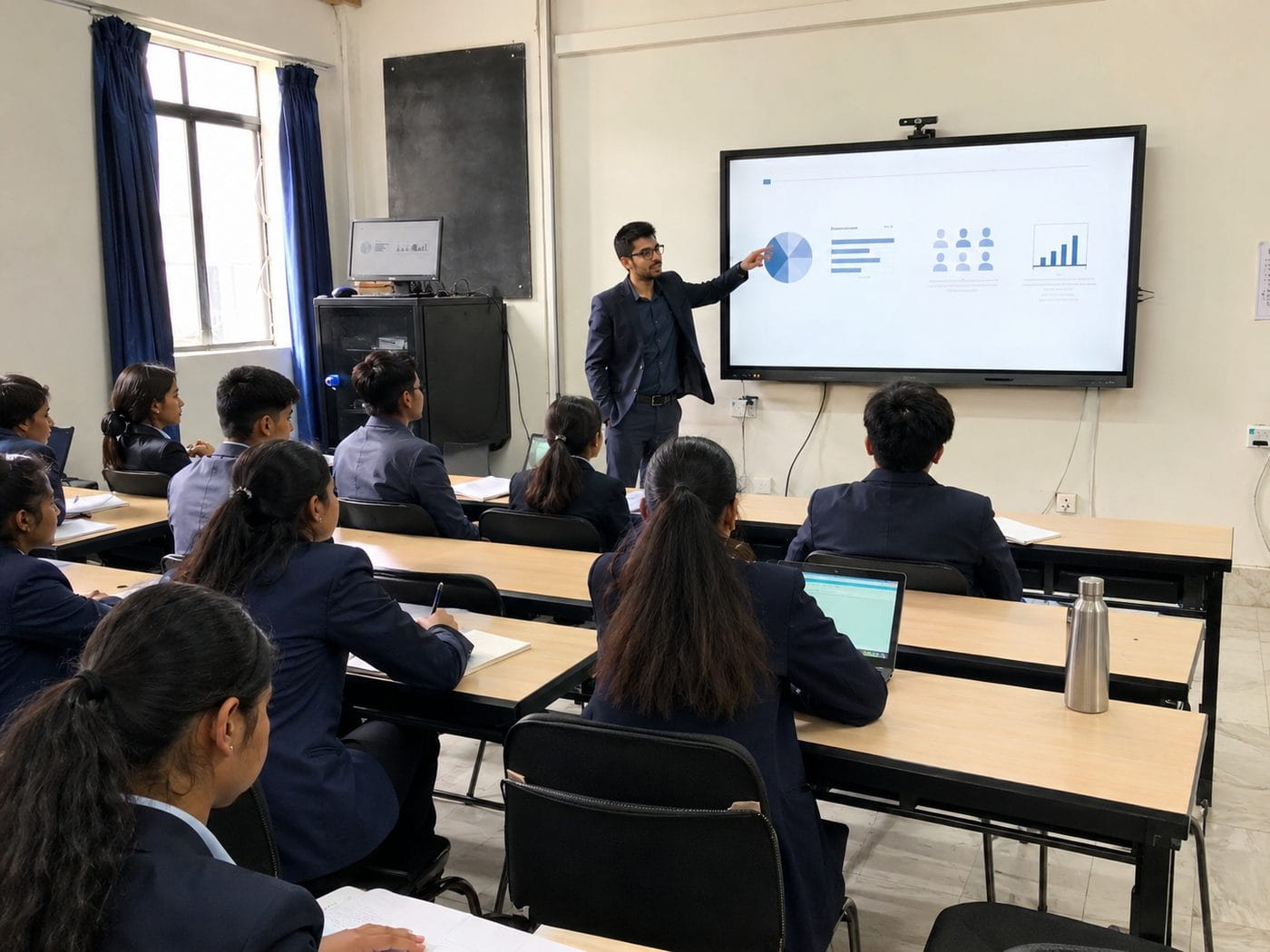 Instructor teaching students with a smart display