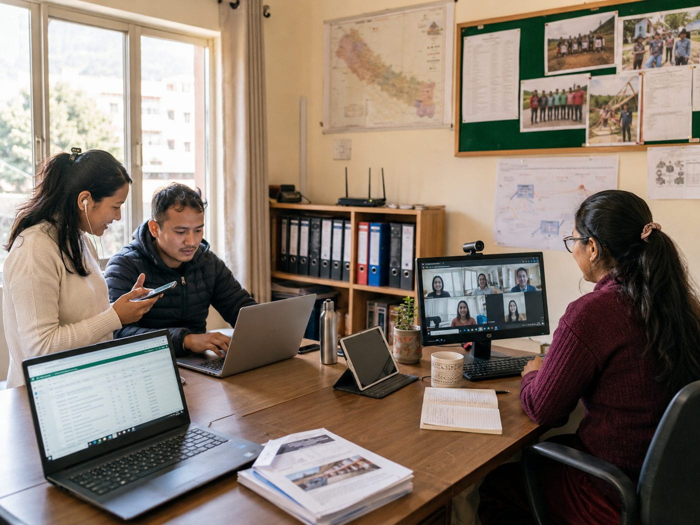 NGO team on a video call in their field office